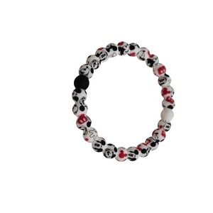 Lokai Unisex Mickey Mouse Silicone Beaded Stretch‎ Bracelet Red Black White XL